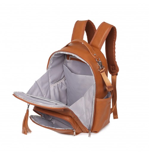 Brown Leather Backpack Diaper Bag